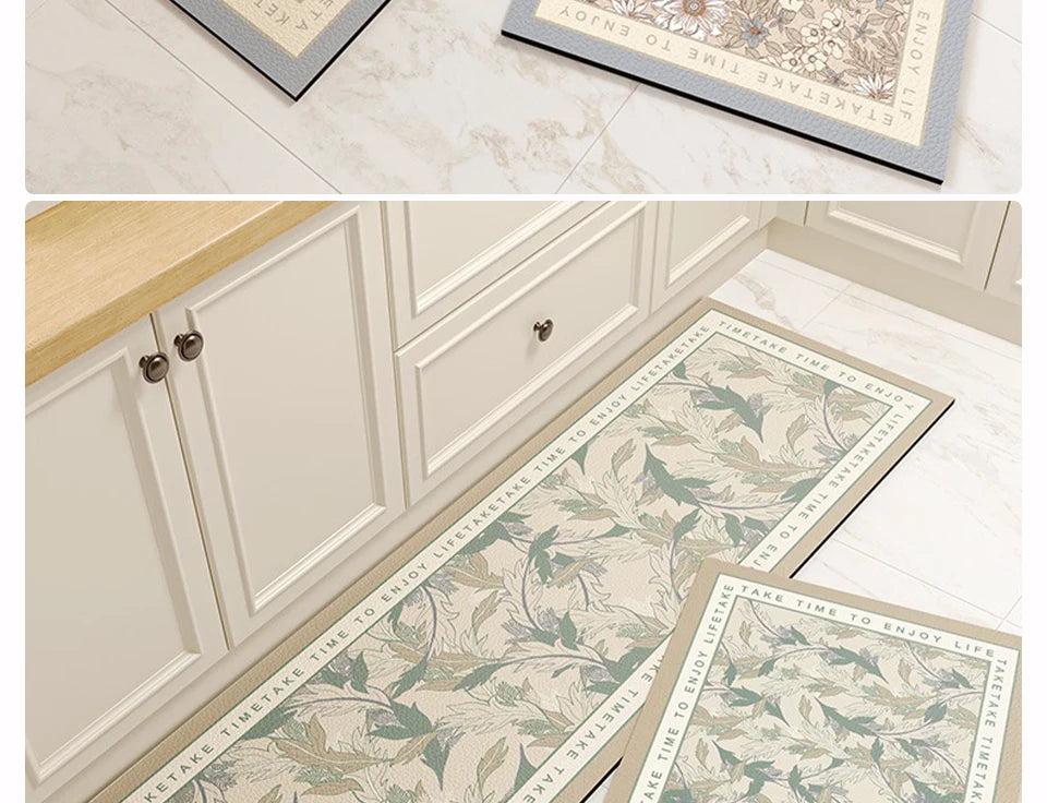 Carpet for Kitchen Floor Mat Pvc Leather Waterproof Non-slip Long Rug Oil-proof Foot Mats Pink Flower Home Decoration Rugs