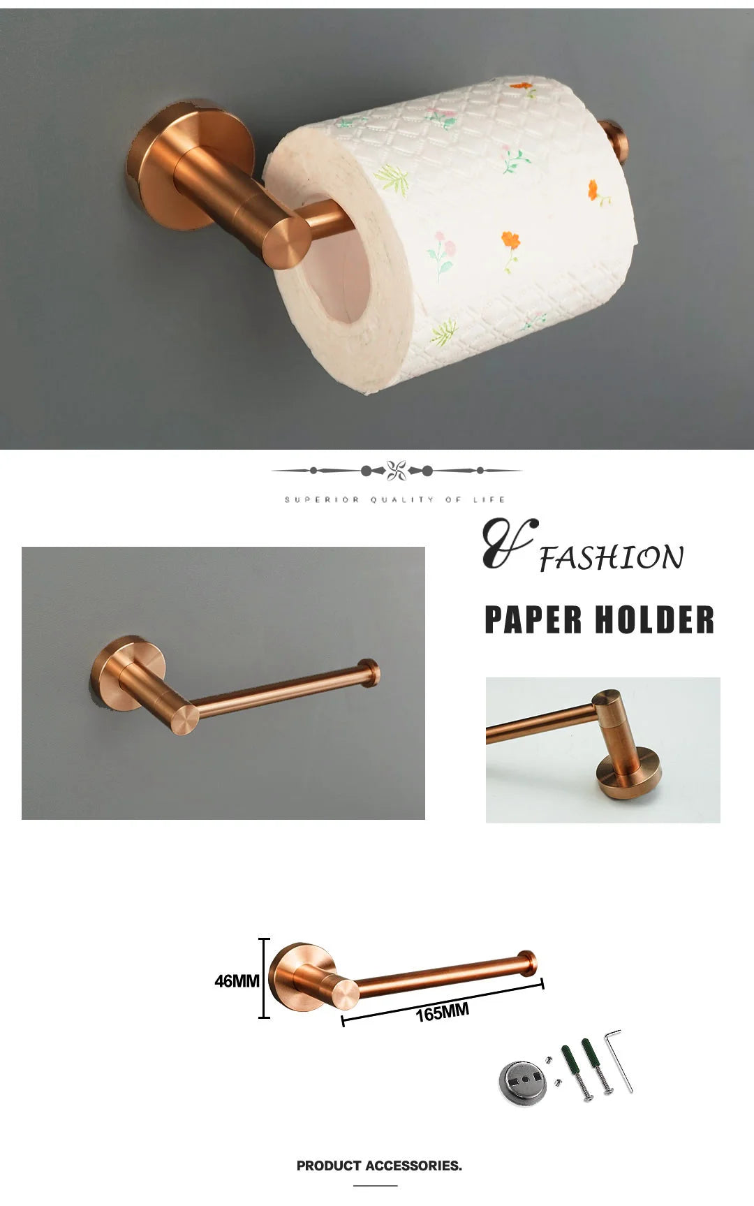 Brushed Rose Gold Towel Rack Single And Double Rod Ring Paper Holder Robe Hook Soap Dispenser Toilet Brush Bathroom Accessories