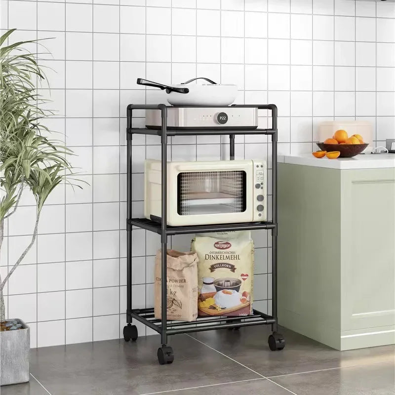 Kitchen Storage Rack Multilayer No Drill Rolling Shelf for Pots Microwave Oven Vegetables Organiser