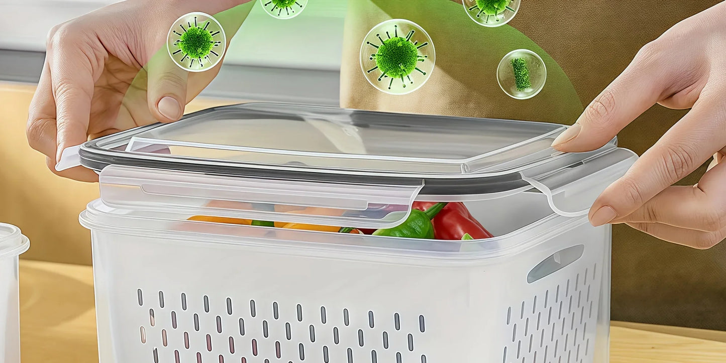 9Pcs/set Fruit Storage Containers for Fridge, Fridge with Removable Colander, All-In-One Fruit Washing Bowl with Strainer