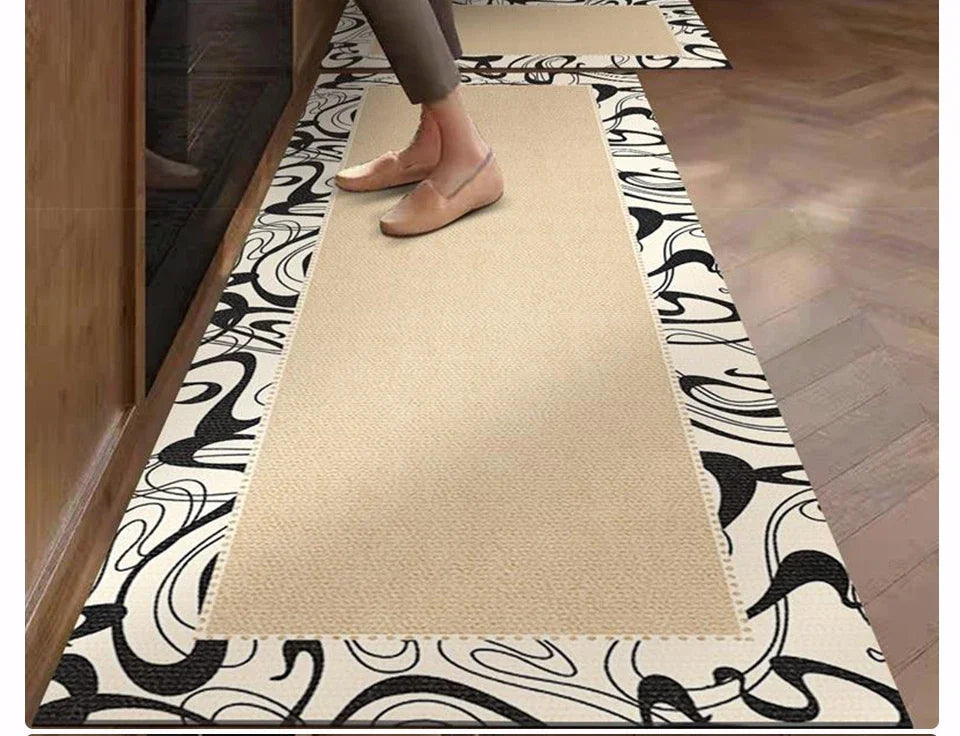 Kitchen Rug Pvc Waterproof Leather Carpet Beige Long Floor Mat Non-slip Oil-proof Home Decoration Vinyl Rugs Alfombras De Cocina