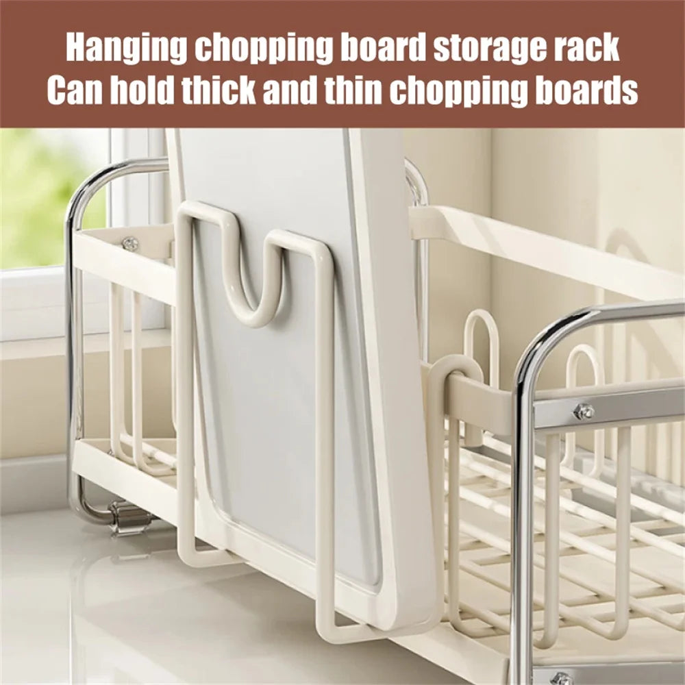 Kitchen Dish Draining Rack Steel Cutlery Rack with Drain Tray Cup Cutlery Holder Plate Rack Kitchen Countertop Storage Rack