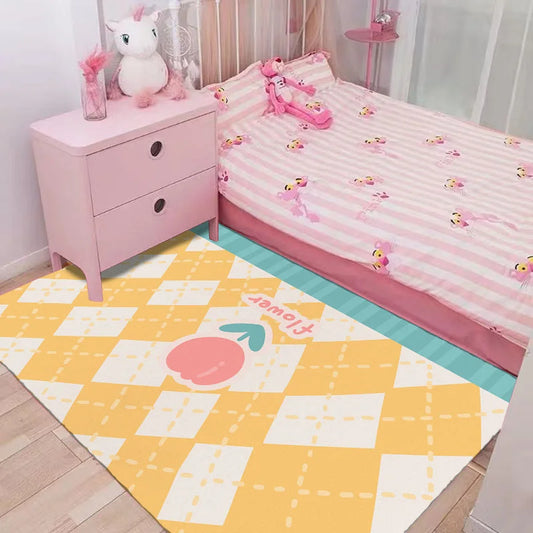 Pink Flower Print Bedroom Carpet