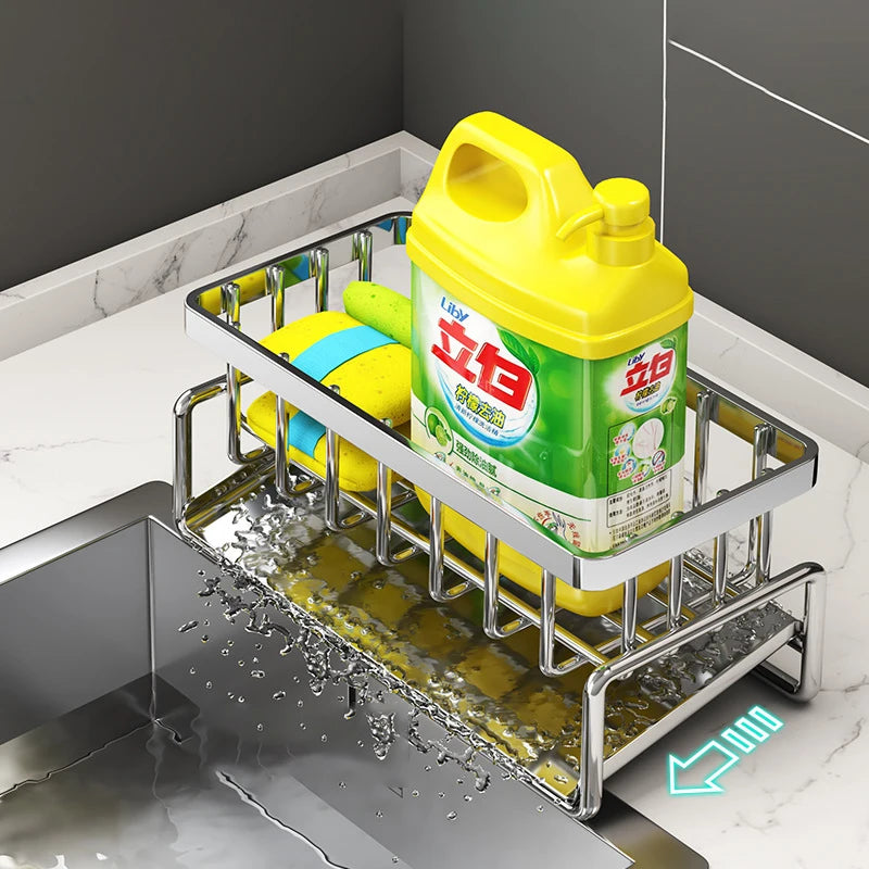 Kitchen Stainless Steel Sink Drain Rack Sponge Holder Faucet Storage Soap Drainer Towel Rack Shelf Organiser Accessories