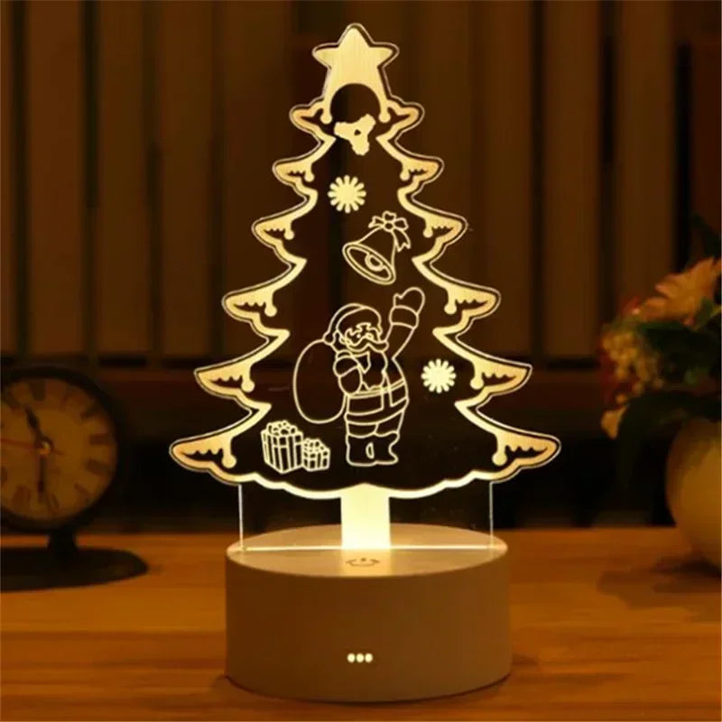 Creative 3D Acrylic Night Light USB Operated Bedroom Bedside LED Table Lamp Ornaments Christmas Holiday Birthday Event Gift