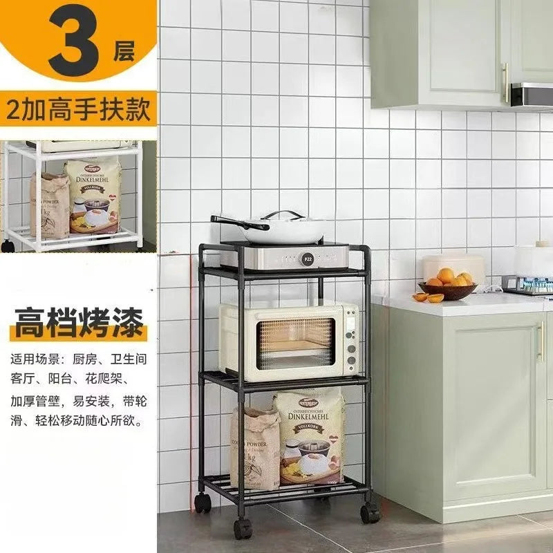 Kitchen Storage Rack Multilayer No Drill Rolling Shelf for Pots Microwave Oven Vegetables Organiser