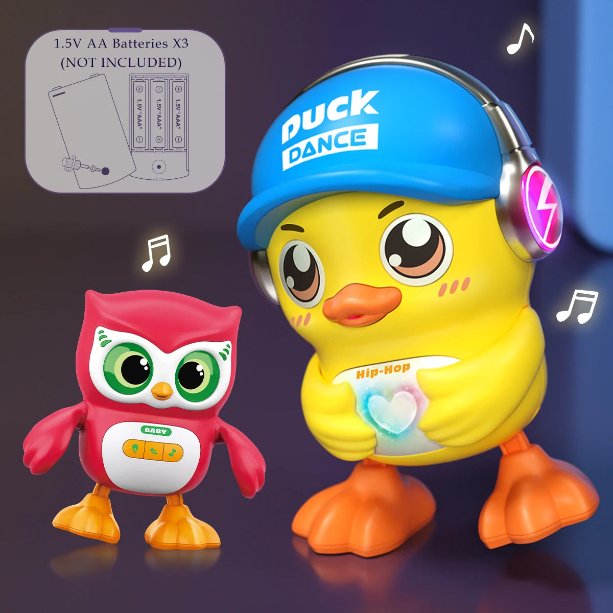 Cute Animals Electronic Toy, Owl Duck Pet with Music Light Dancing Adjustable Volume Moving Robot Mode for Children