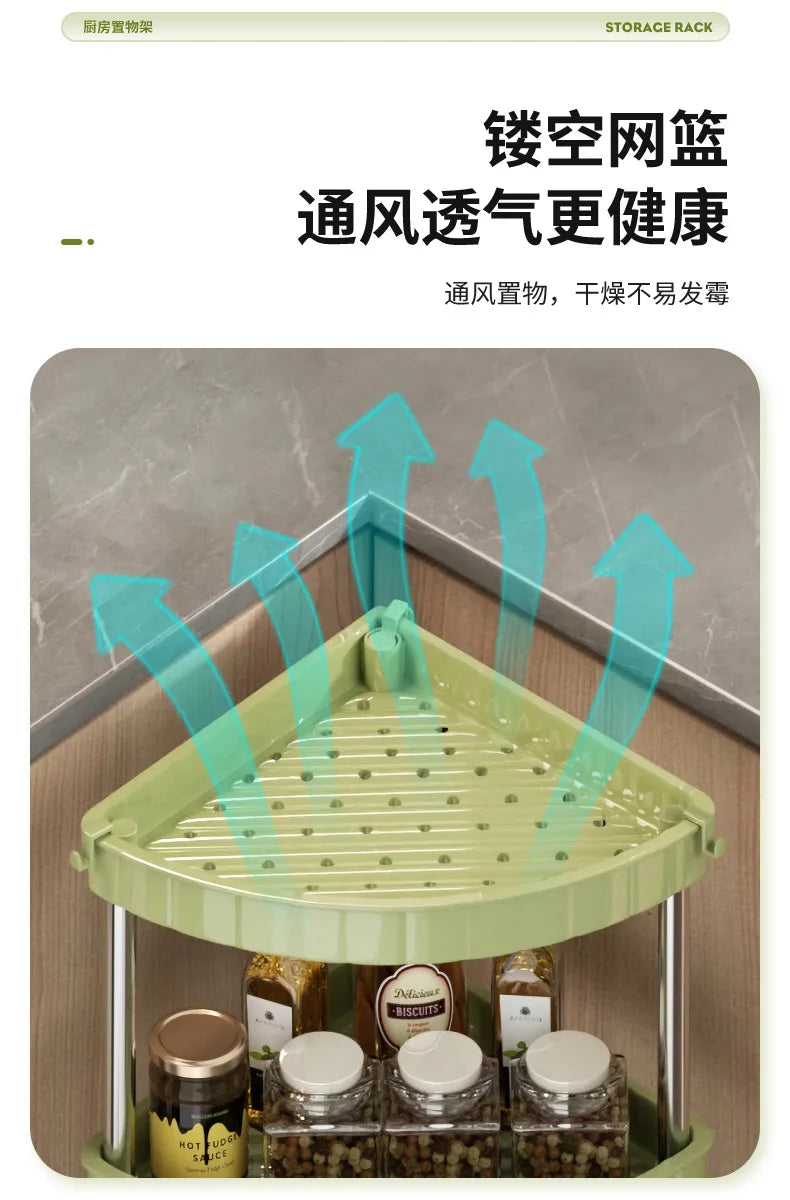 Kitchen Spice Rack Shelf Countertop Corner Multifunctional Seasoning Supplies Rack Saving Spice Rack Organiser with Hooks
