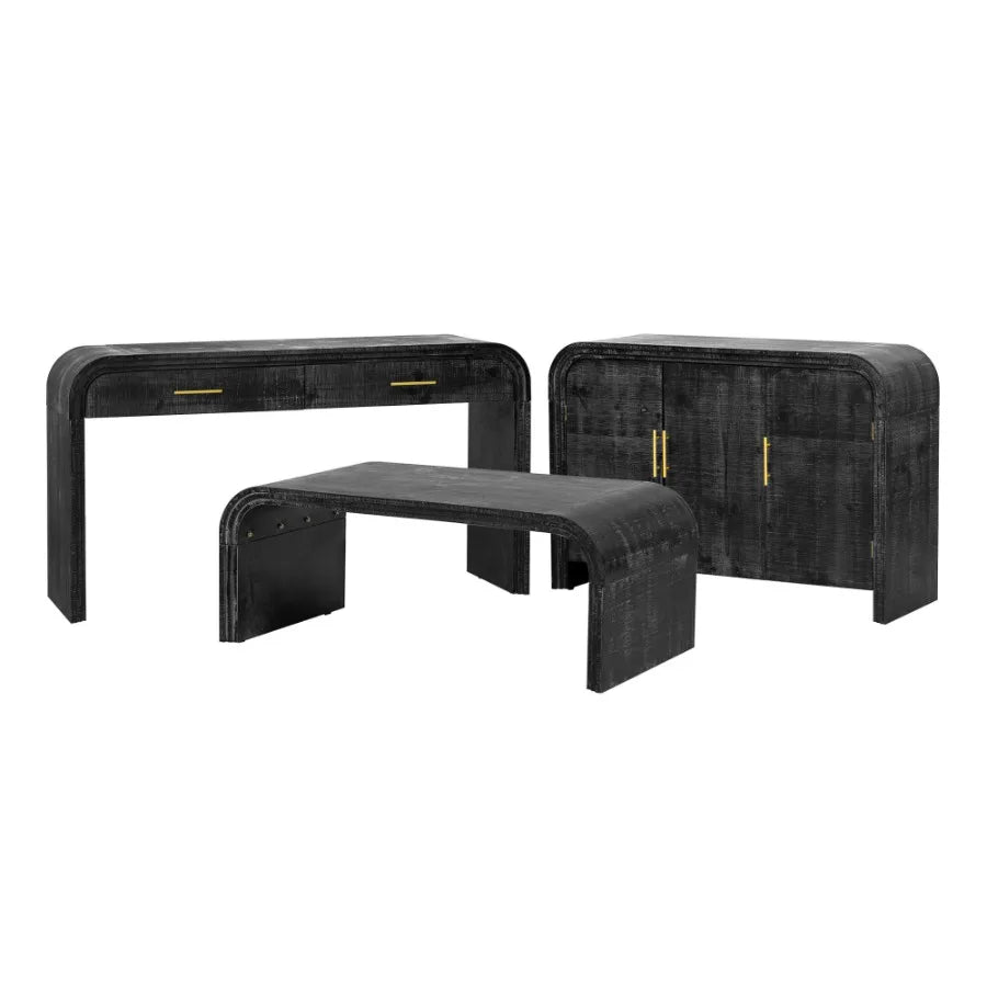 TREXM Retro Minimalist Curved Sideboard with Gold Handles and Adjustable Dividers for Living Room or Dining Room Antique Black