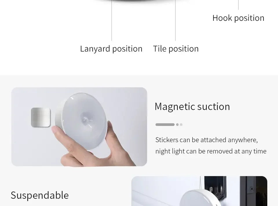 1/3PCS LED Motion Sensor Light Night Light USB Rechargeable Night Lamp for Kitchen Cabinet Wardrobe Lamp Staircase Closet Light