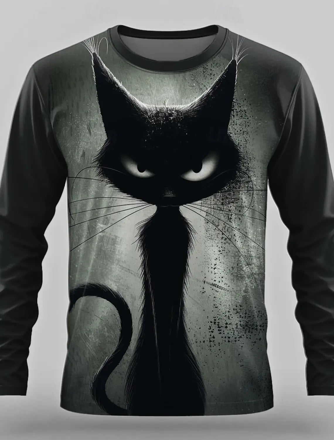 3D Printed Halloween Kitten Pattern 3D Printed Autumn Men's Crew Neck T-Shirt Casual Long Sleeve Oversized Pullover Fashion Tops