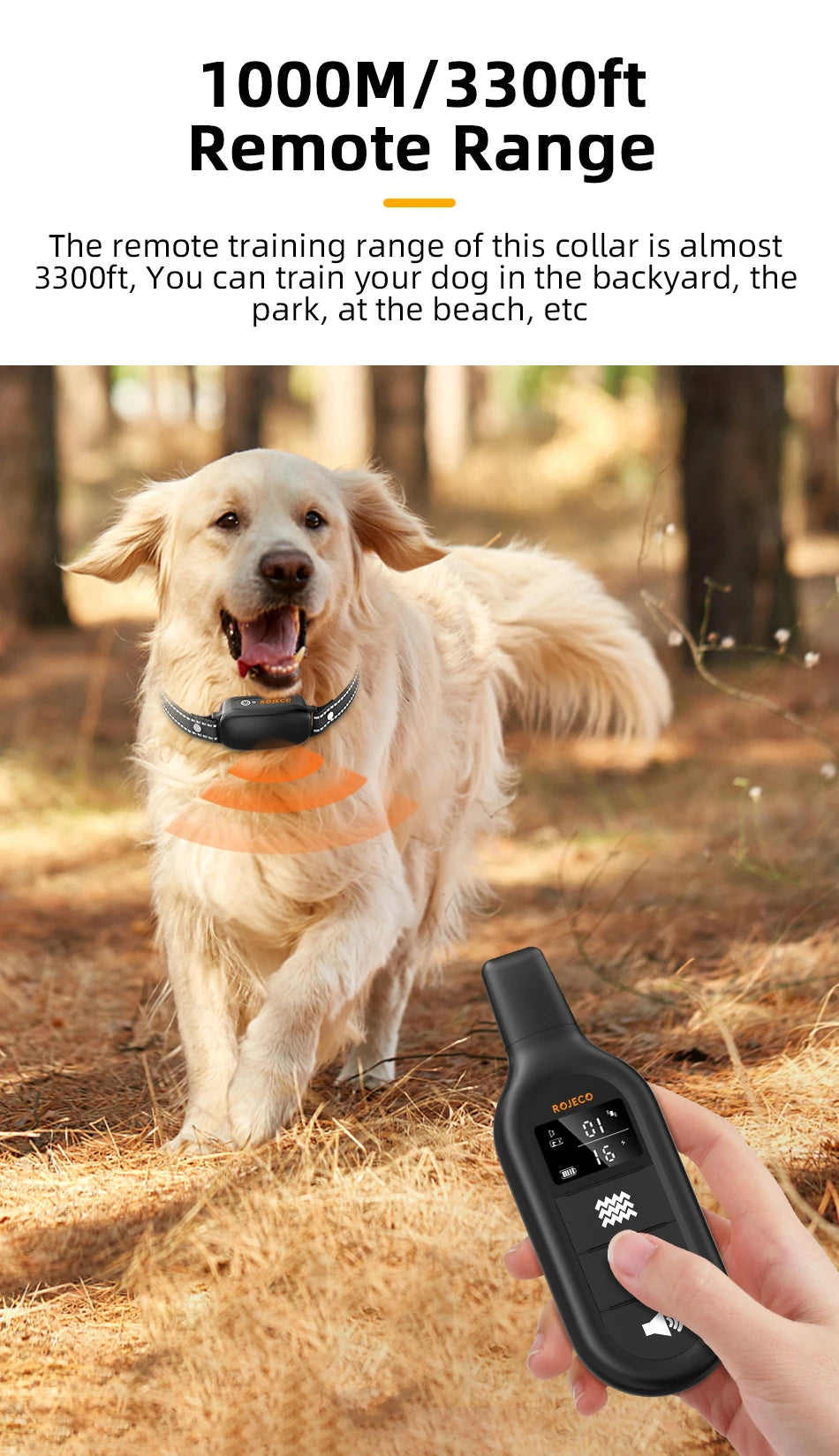 ROJECO Electric Dog Training Collar – Digital Rechargeable Remote with Bark Control, Waterproof, for Dogs