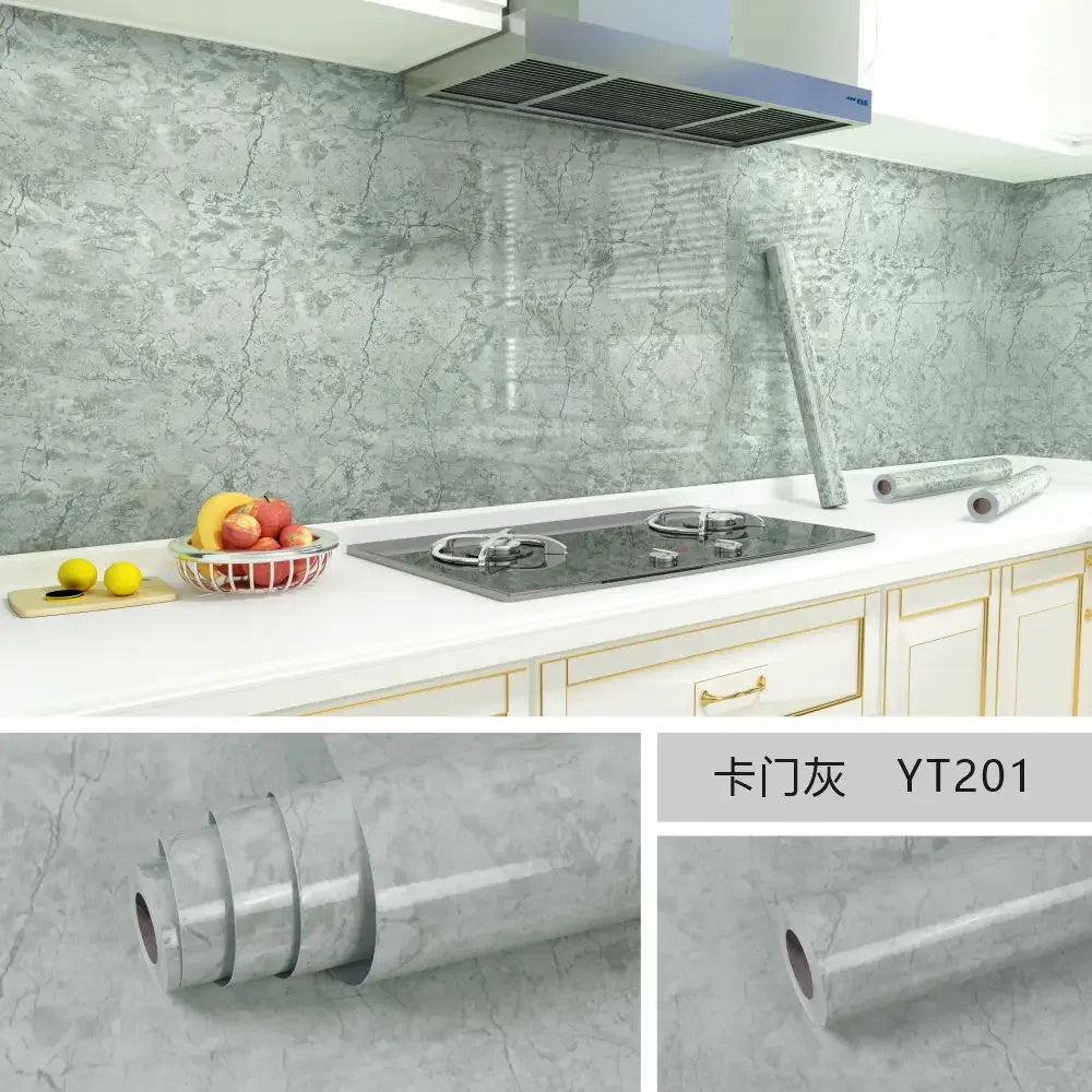 10M x 80CM Marble Self Adhesive Wallpaper Waterproof Oil Proof Kitchen Stickers Thermostability Decorative Film Home Decor