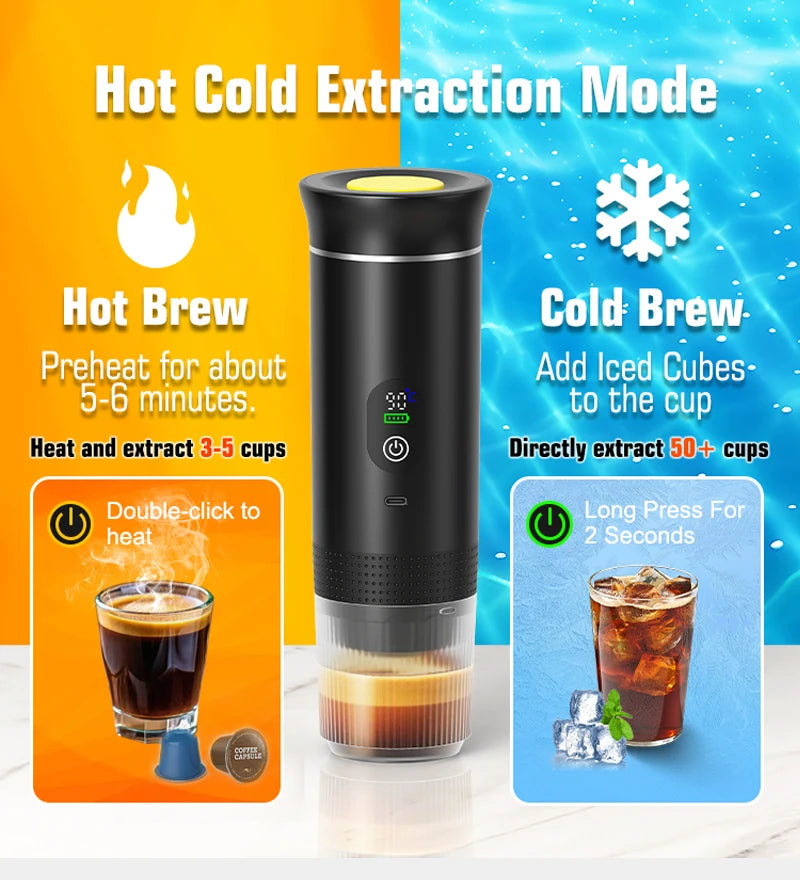 DENOKIN Portable Espresso Coffee Machine With Digital Display 3-in-1 Capsule Coffee Maker