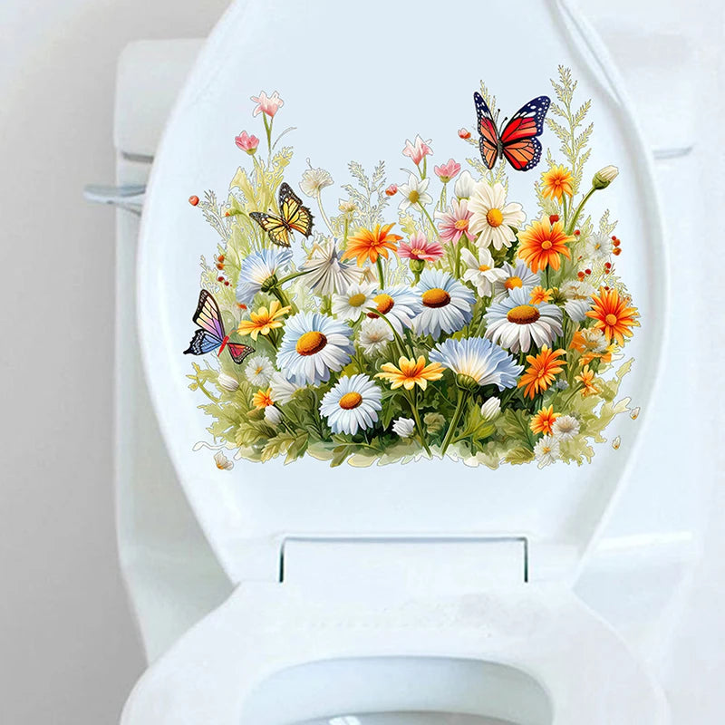 Butterfly Flower Waterproof Toilet Sticker Bathroom Toilet Seat Beautification Decorative Sticker Self-adhesive Decals