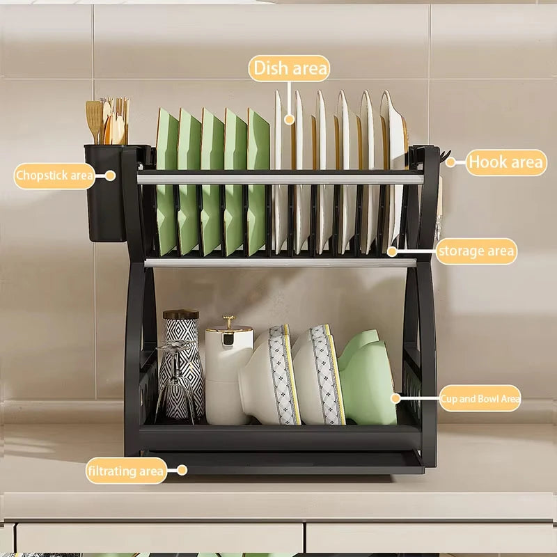 Kitchen Utensil Storage Rack, Desktop Double-Layer Dish Storage Rack, Kitchen Drain Rack