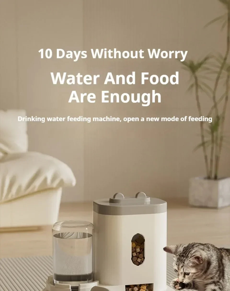 Automatic Pet Feeder and Water Dispenser 2in1 Raised Food Bowl with Water Fountain