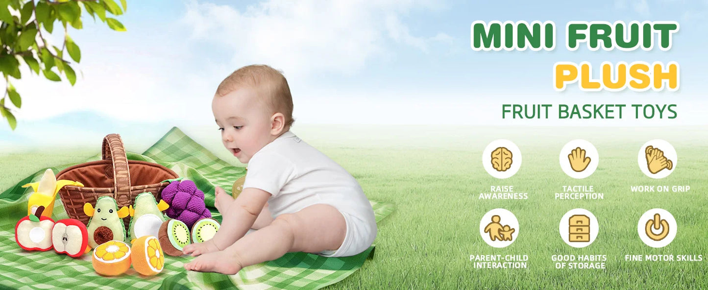 Montessori, Baby Soft Play House Fruit Basket Sensory Toys for 0-6-12 Months Baby, Newborn Felt Simulation Food Educational Toy
