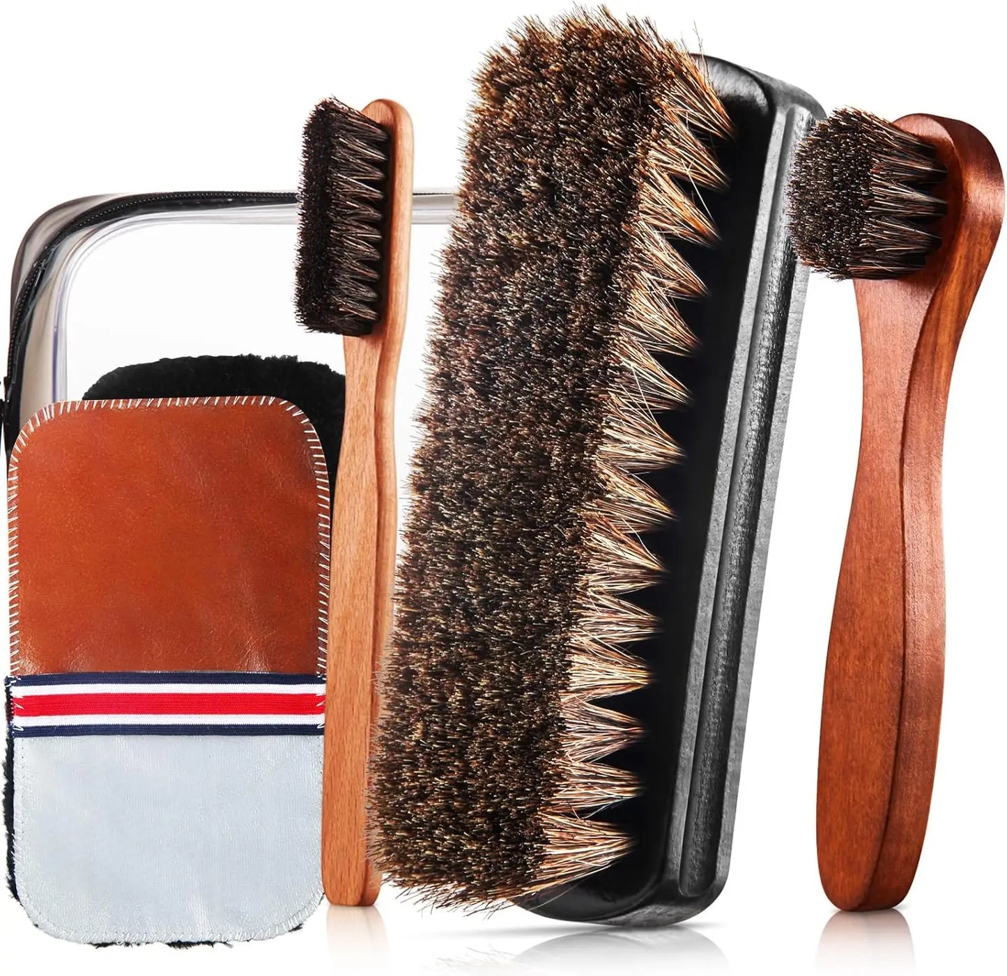 4 Pieces Horsehair Shiny Shoe Brush Set Polishing Applicator Cleaning Leather Shoes Boot Care Brush Suede Cleaning Brush