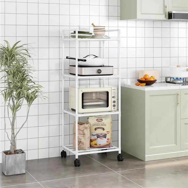 Kitchen Storage Rack Multilayer No Drill Rolling Shelf for Pots Microwave Oven Vegetables Organiser