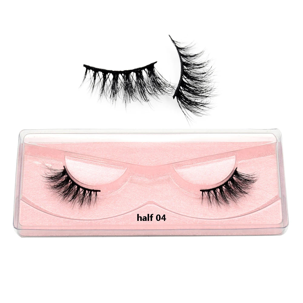 Visofree 3D Mink Half Lashes – Natural Long False Eyelashes with Clear Band, Handmade HT04