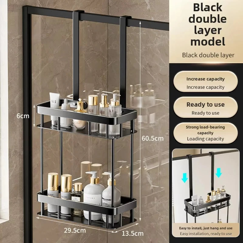 1/2/3 Tiers Bathroom Punch Free Wall-mounted Storage Rack Shower Room Over The Door Toiletries Organizer Bathroom Hanging Shelf