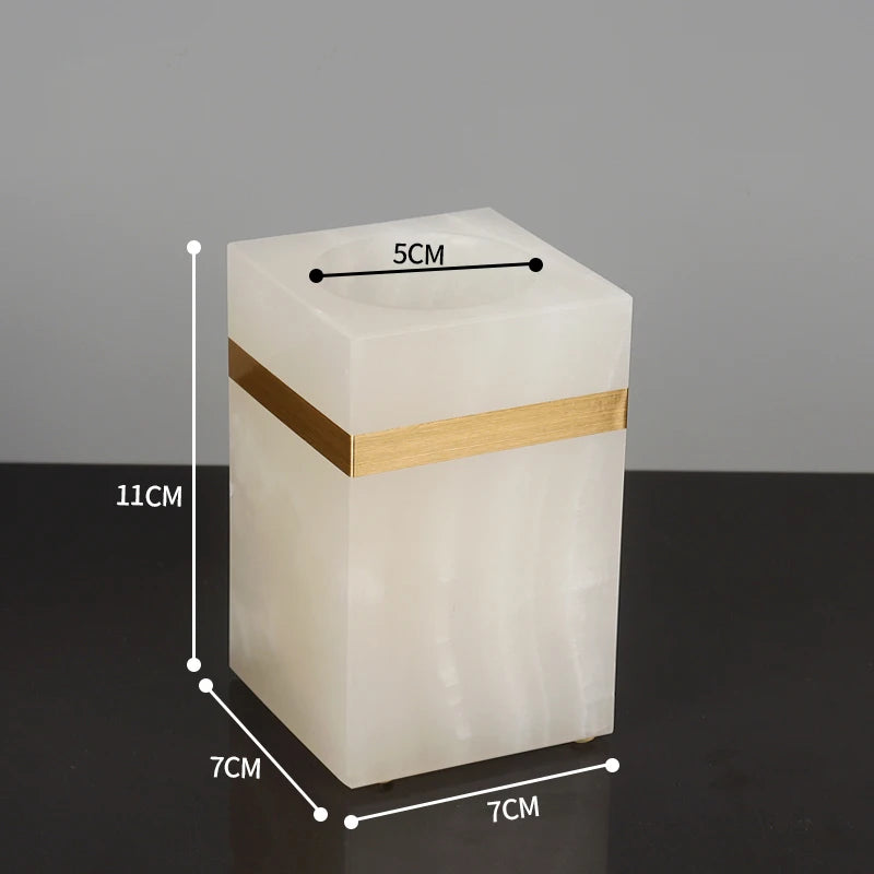 White Onyx Natural Marble Bathroom Accessories Gold Luxury Soap Dispenser Cotton Swab Holder Toothbrush Holder Bathroom Set