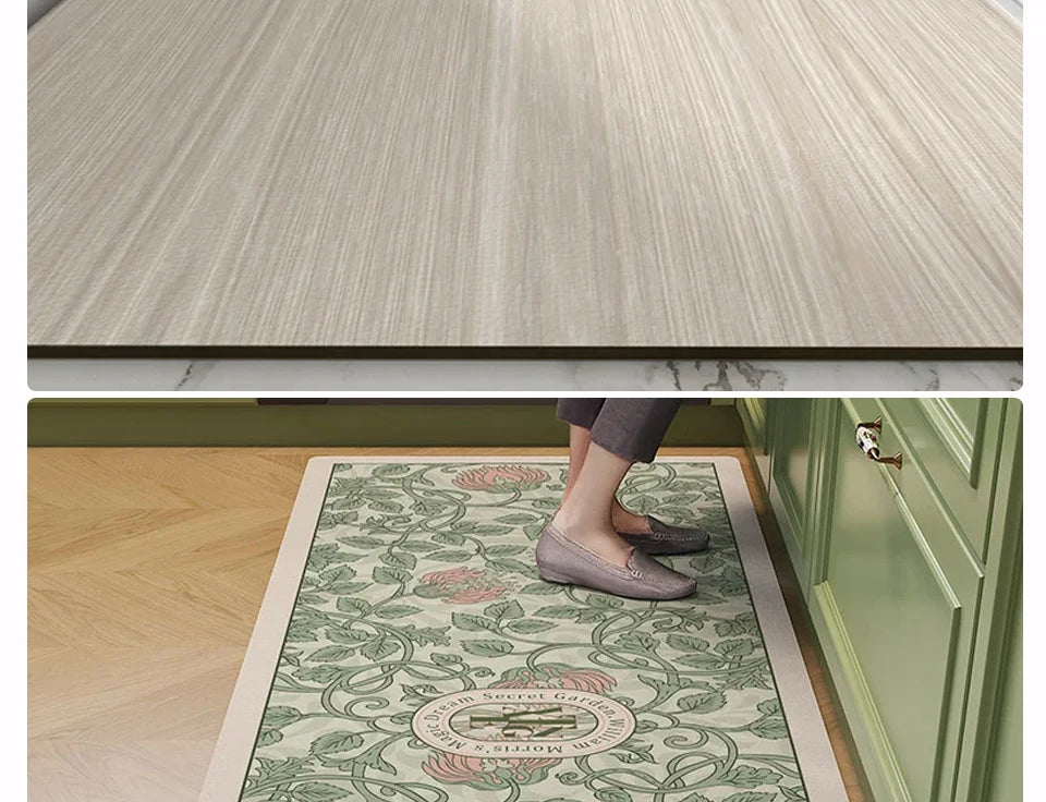 Kitchen Floor Mat Leather Pvc Carpet Waterproof Oil-proof Foot Mats Home Decoration Flower Floral Rug