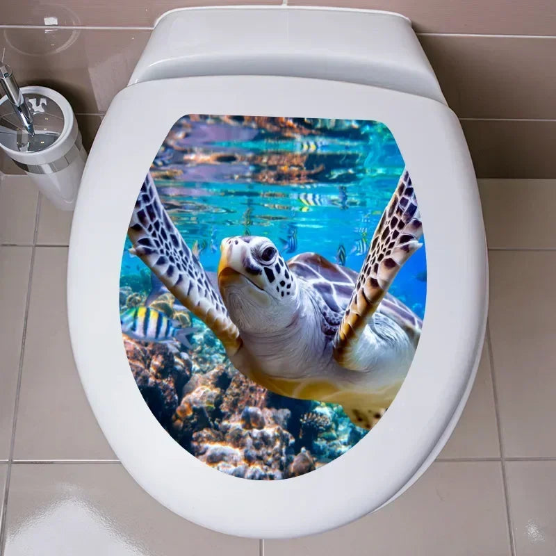 1pc DIY Undersea Animal Pattern Bathroom Decor 3D Toilet Seat Sticker PVC Art Wallpaper Removable Bathroom Decals Toilet Sticker