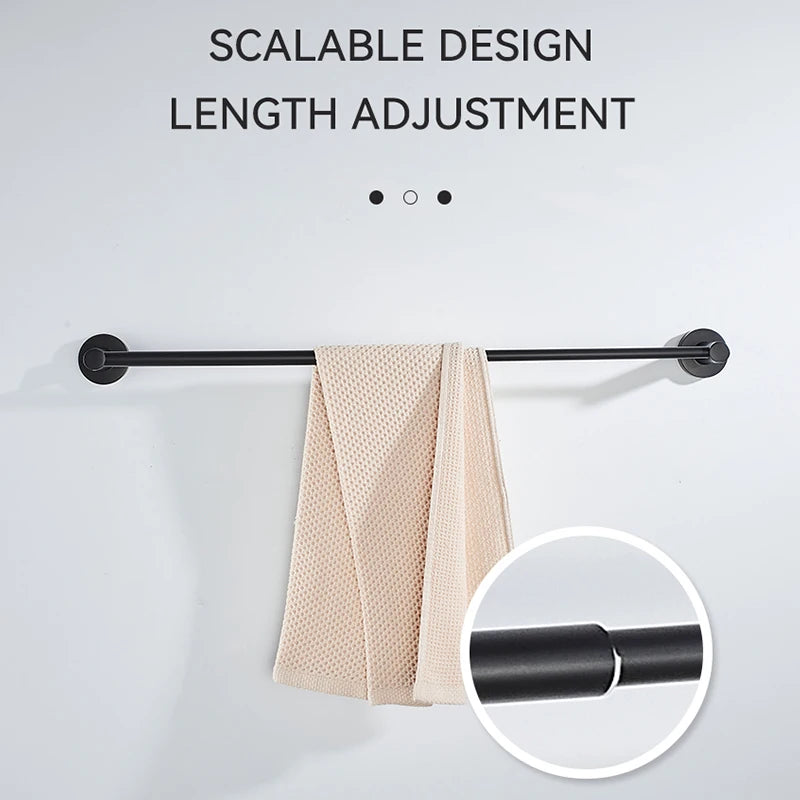 Bathroom Retractable Towel Single Bar Black, Chrome Single Towel Rack Extended Drying Towel Hanging Bar Bathroom Stainless Steel