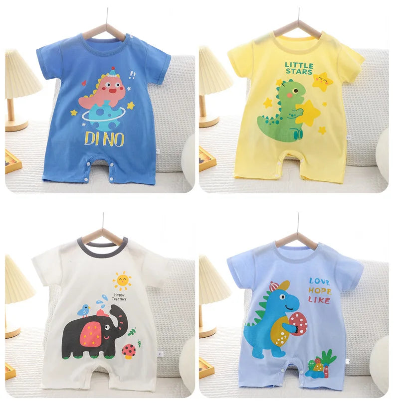 Infant Toddler Crawling Clothes Cotton Summer Boys Girls Thin Baby Short Sleeved Romper Suit Children's Onesie