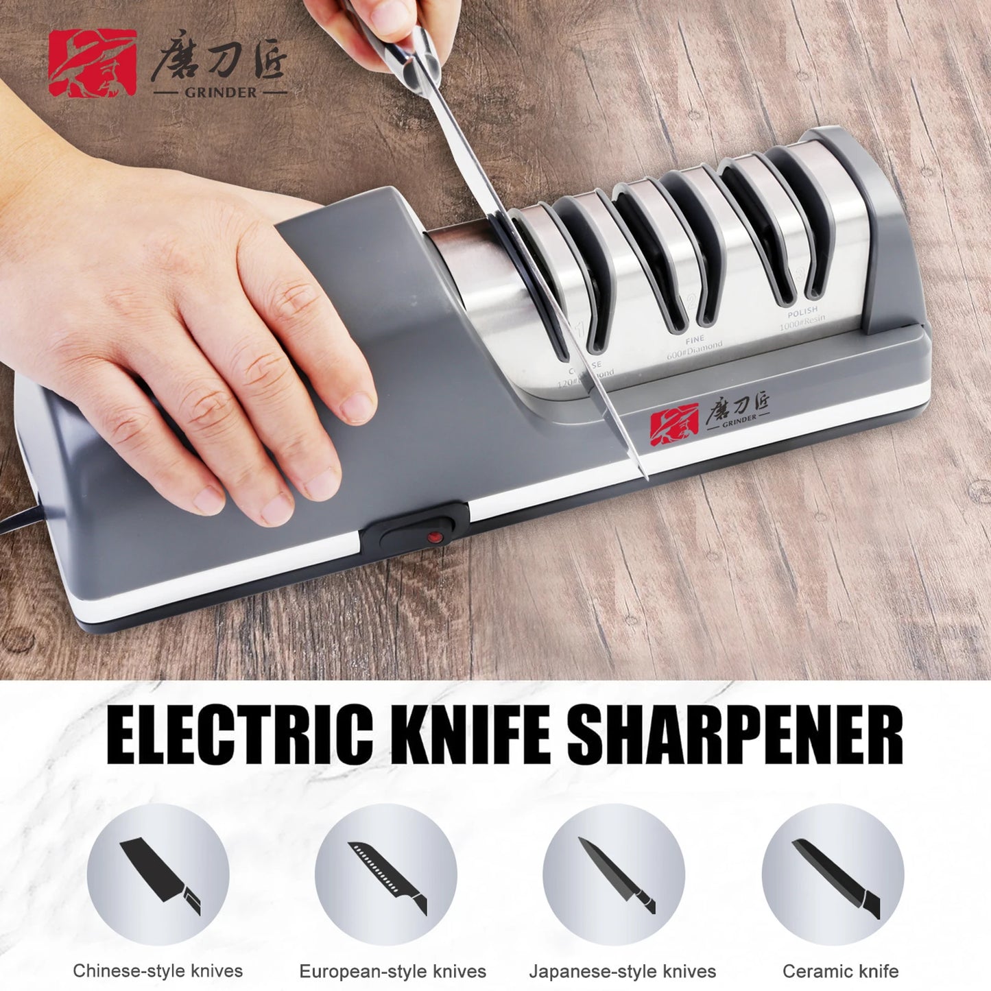 TG2403 Electric Knife Sharpener 15-Degree Bevel Grinding Kitchen Knife Specialized Features sharpening and polishing functions