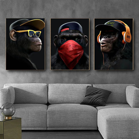 Gorilla With Earphone & Glasses Funny Poster