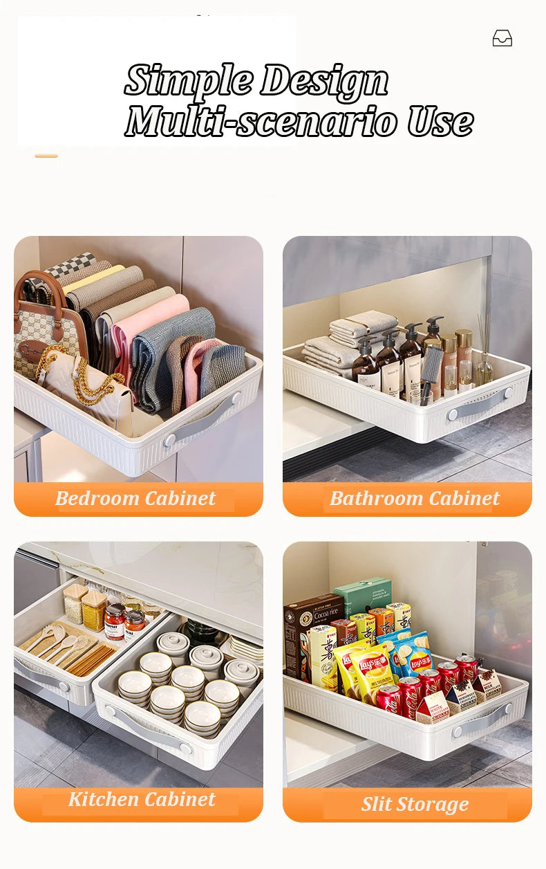 Kitchen Sliding Drawer with Slide Rail Cabinet Clothes Spice Dish Bowl Storage Rack Pull Out Cabinet Organiser Tray With Handle