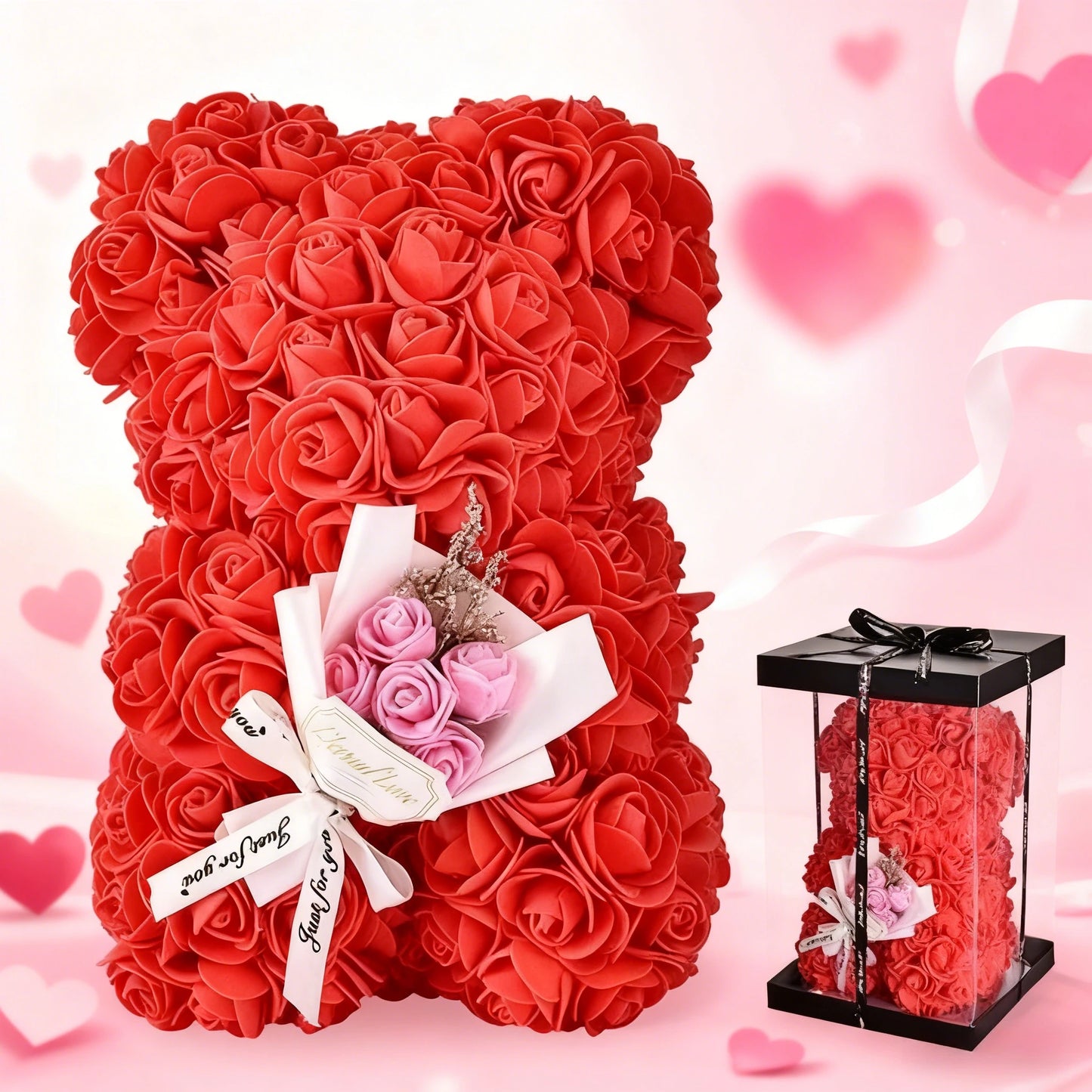 Valentines Day Gift 25cm Artificial Rose Bear With Box For Girl Friend Women Mother's Day Gift Brithday Present Wedding Party