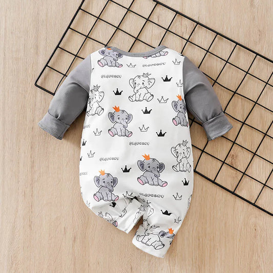 Newborn Baby Boy Long sleeves clothing 0-18Months one-piece braces fashion elephant print Baby pajamas Infant Casual Jumpsuit