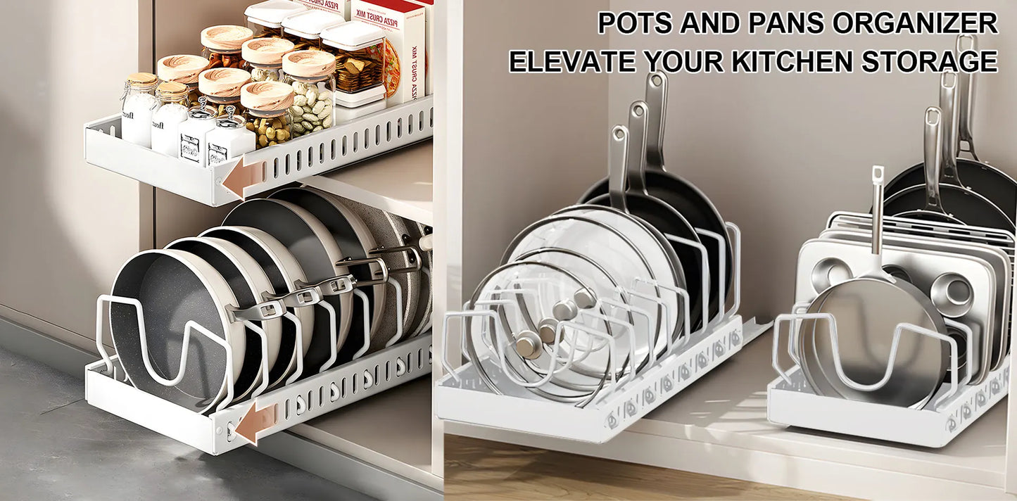 Pull out Pots and Pans Organiser Sliding Pot Lid Holder Kitchen Spice Rack