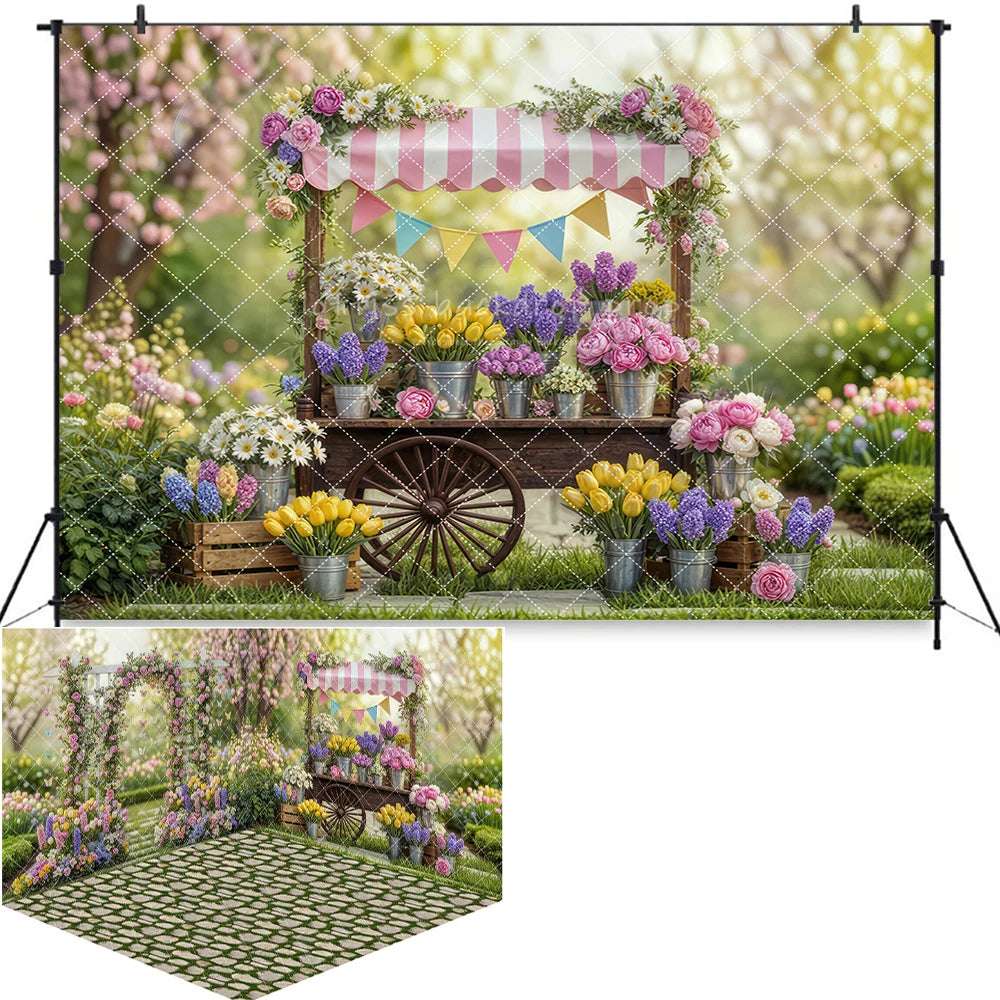 Valentine's Day Street Store Backdrops Kids Adult Photography Props Rose Garden Arch Floral Market Easter Bunny Backdrops