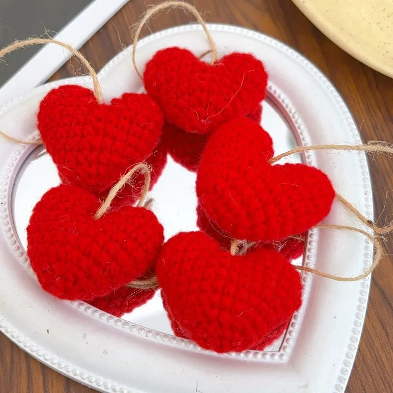 Handmade Crochet Heart Shaped Ornaments Valentine's Day Crochet Flower Bouquet DIY Clothing Shoes Socks Decorative Accessories