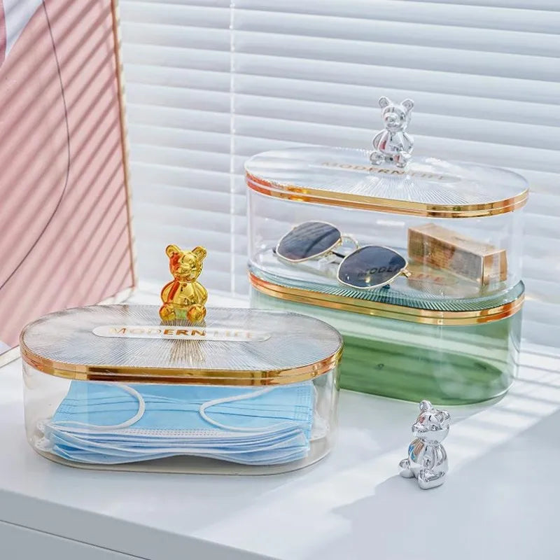 Gold Bear Acrylic Cotton Buds Storage Box