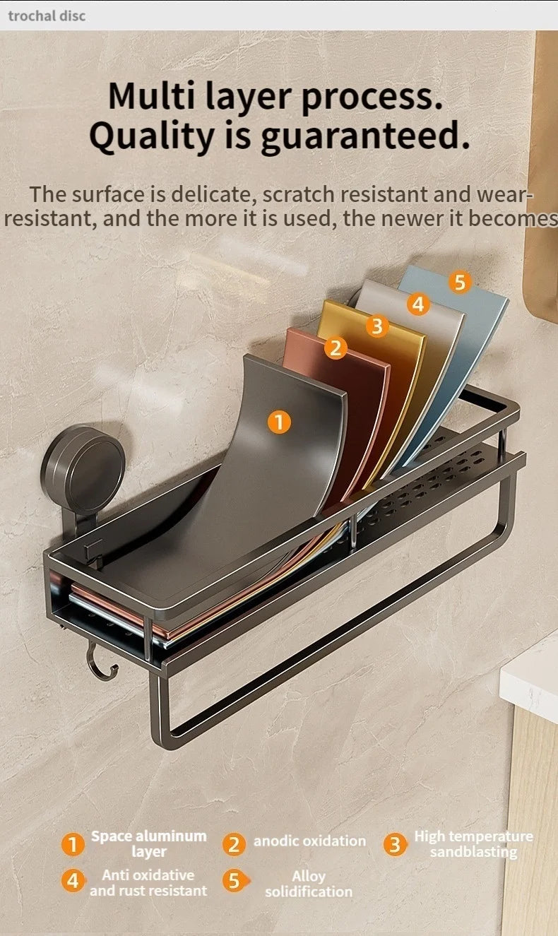 No Drill Suction Cup Suction Bathroom Rack Bathroom Shelf Toilet Space Aluminum Hanging Rack Bathroom Organiser Hang On The Wall