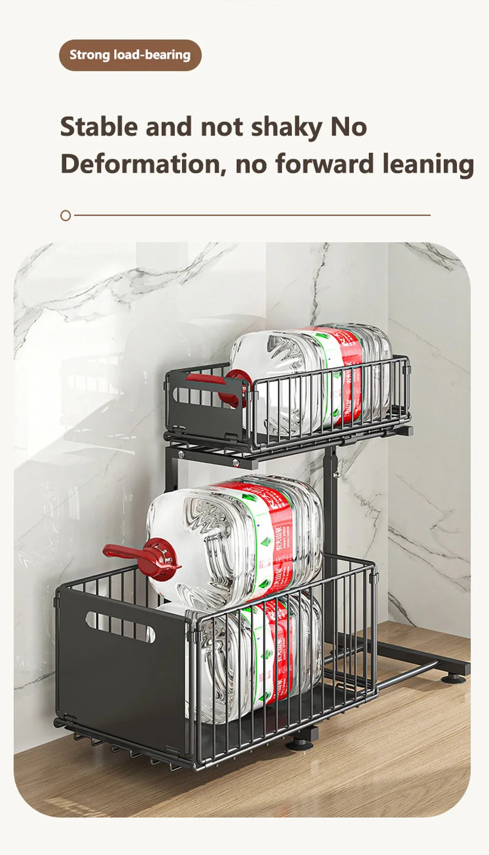 2 Tier Pull Out Cabinet Organiser Adjustable Under Sink Storage Rack Slide Out Drawer Kitchen Spice Jar Storage Shelf