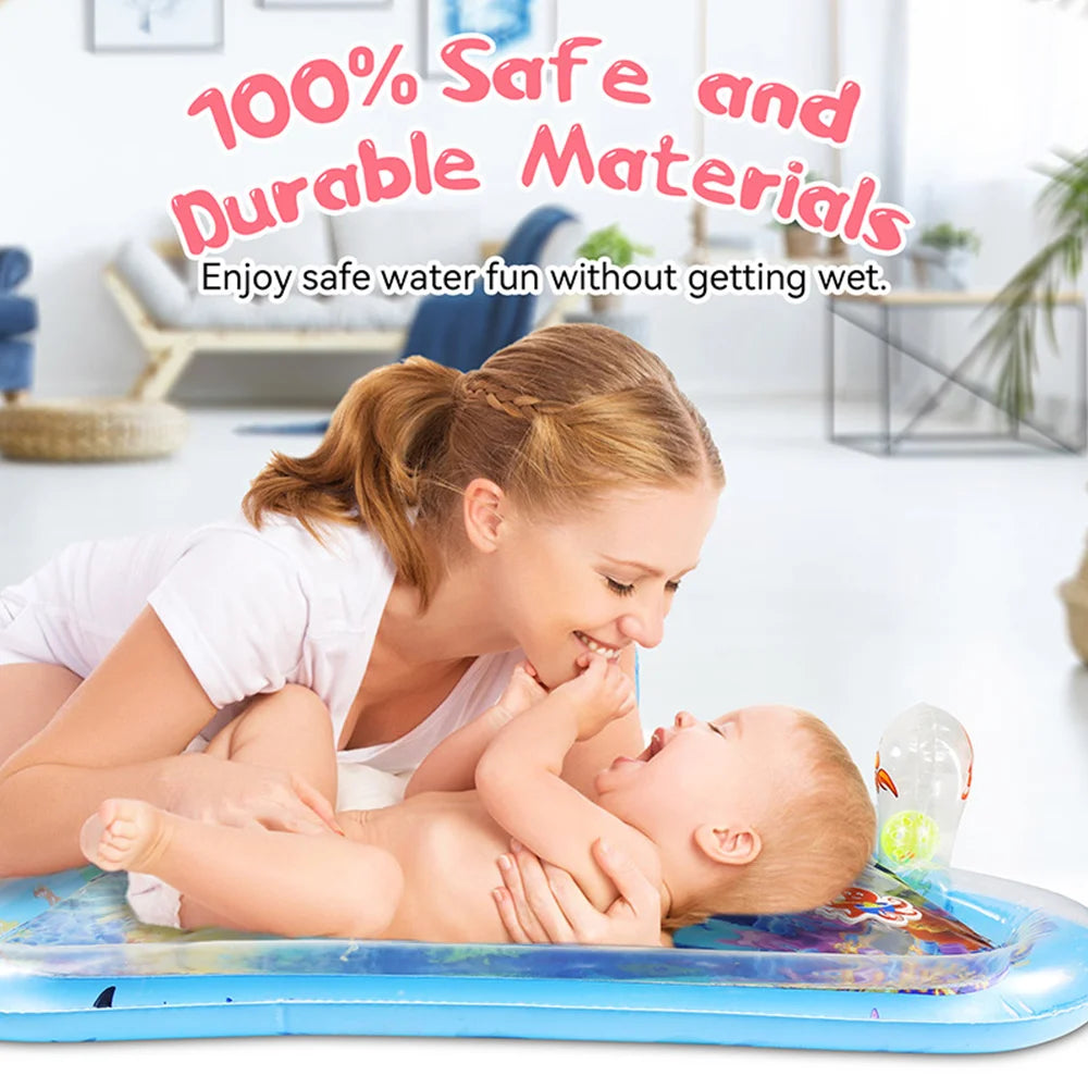 Tummy Time Water Mat for Baby Boy Girl PVC Inflatable Play Mat with Mirror Rattle Buzzer for Infants Toddlers Fun Play Activity