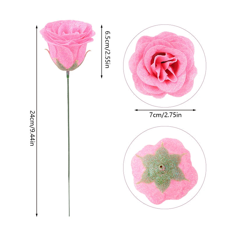 5-20Pcs Red Glitter Artificial Rose Flowers Bouquet Wedding Bridal Shower Decoration Valentines Day Gift Birthday Party Decor