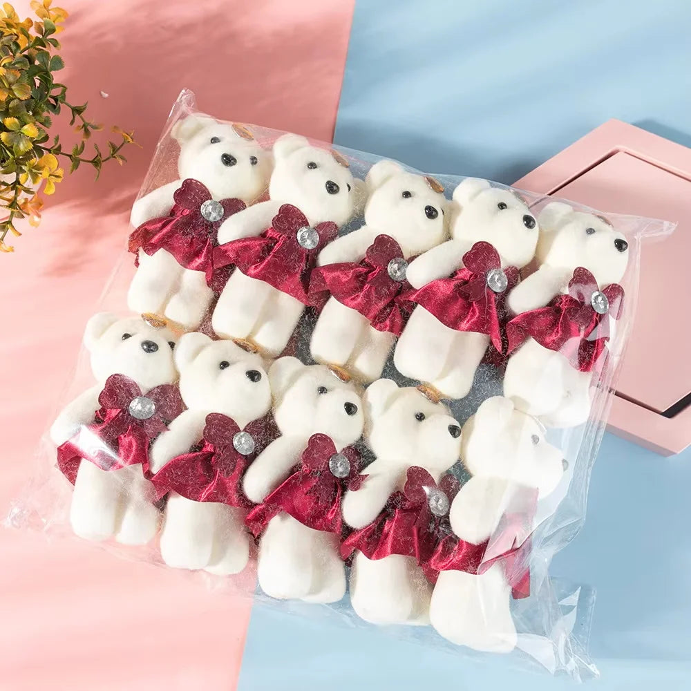 10pcs/Pack 12CM Couple Bear Flower Bouquet Dolls Mini Foam Teddy Bears Plush DIY Valentines Flower Gifts Packaging Accessor part