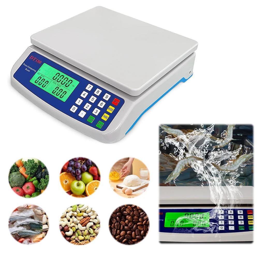 40kg/1g Large Digital Kitchen Scale with Tare Function Price Computing Scale Stainless Steel Counting Scale for Meat Vegetables