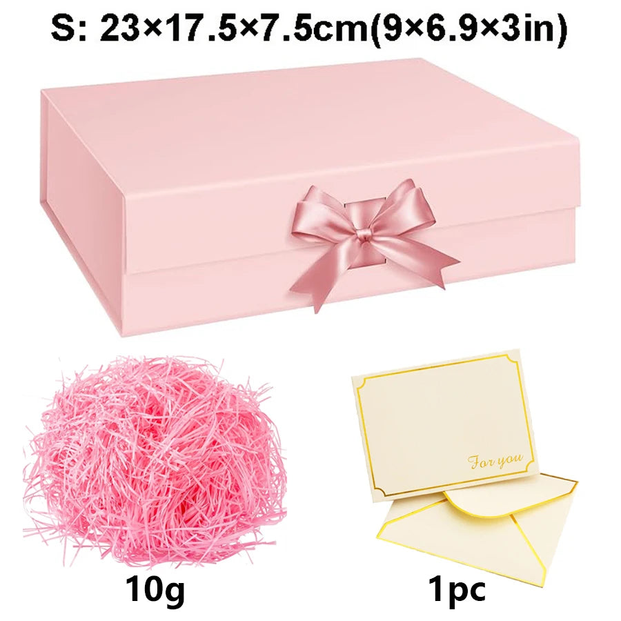 Pink/Black Magnetic Closure Gift Box with Raffia Gold Envelopes Wedding Birthday Jewelry Special Occasion Packaging JXB