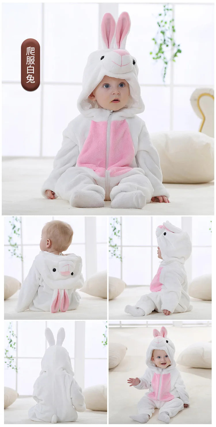 Baby Rompers Kids Cosplay Winter Flannel One-Pieces Hooded Jumpsuits Stitch Jumpers Overall Girl Grows Boy Growings Roupa Bebes