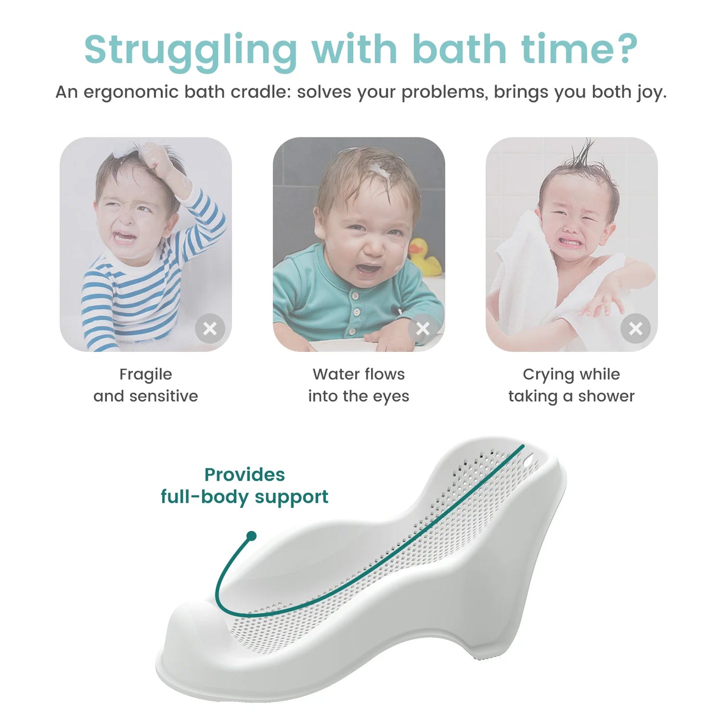 Soft Baby Bath Support for Newborns - Ergonomic, Easy to Clean & Comfortable Anti-Slip Infant Bath Seat with Quick Drying Design