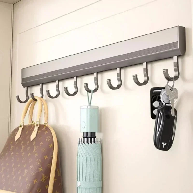 Drill-free Wall Hooks Row Holder Kitchen Utensils Rack Bathroom Robe Towel Coat Hangers Home Storage Wall Mounted Hanging Tool
